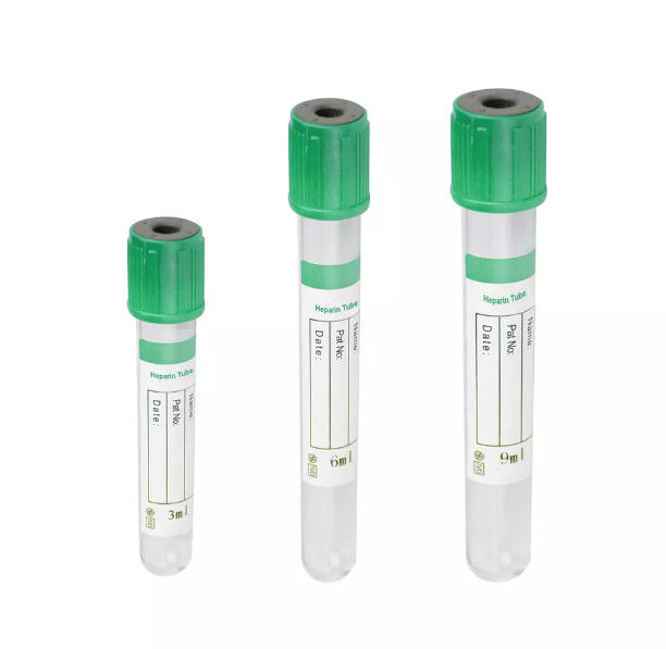 Green anticoagulant tube containing heparin sodium or lithium heparin