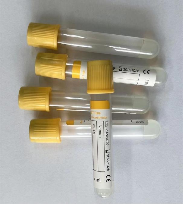 Yellow separation gel + coagulant glass or plastic material single-use vacuum collection tube, used for obtaining serum samples
